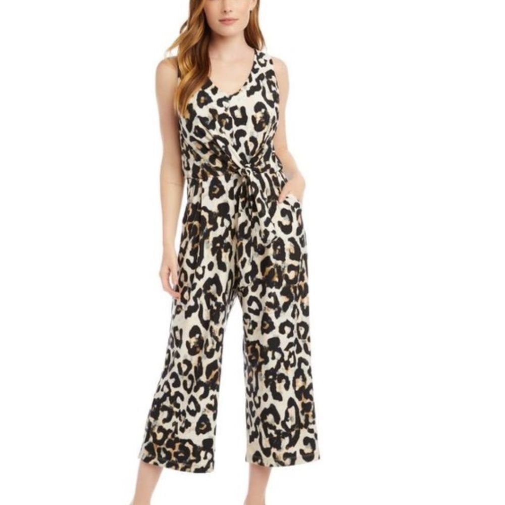Karen Kane Petites Women’s Multi Animal Print Jumpsuit with Front Tie Sz-S